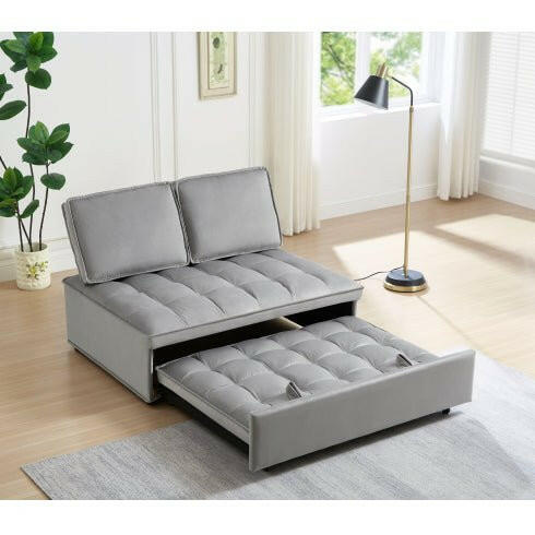 Convertible Sleeping Sofa Bed, Modern Velvet Fabric Double Seat Sofa Bed, Sleeping Sofa Bed With 2 Backs And Detachable Backs, Backs, Suitable For Living Room Bedroom,Grey - dev3 aff 