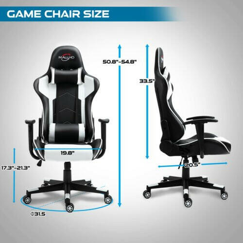 Gaming Chair Racing Style High-Back PU Leather Swivel Chair W/Headrest Lumbar - dev3 aff 