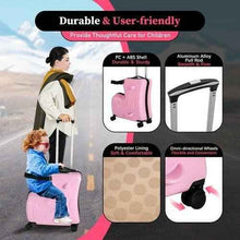 画像をギャラリービューアに読み込む, Pink Luggage Case Kids Ride-On Roll Suitcase Luggage Bags Wheeled Trolley Lugg
