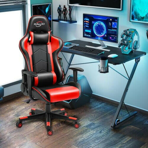 Gaming Chair Racing Style High-Back PU Leather Swivel Chair W/Headrest Lumbar - dev3 aff 