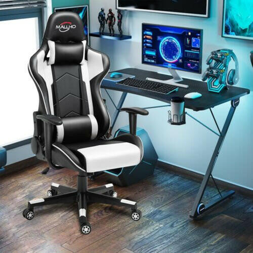 Gaming Chair Racing Style High-Back PU Leather Swivel Chair W/Headrest Lumbar - dev3 aff 