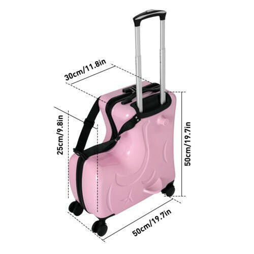 Pink Luggage Case Kids Ride-On Roll Suitcase Luggage Bags Wheeled Trolley Lugg - dev3 aff 