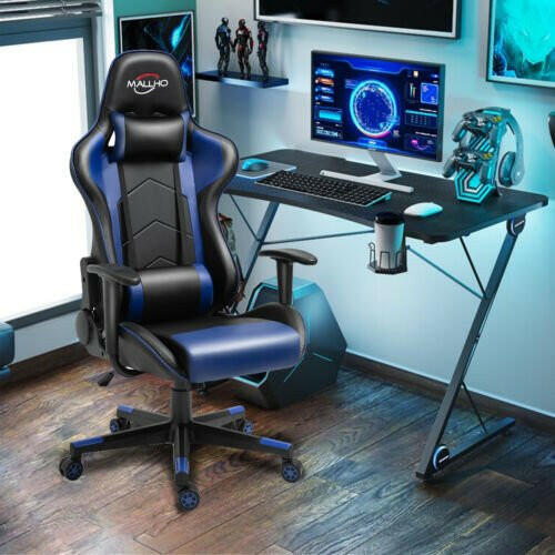 Gaming Chair Racing Style High-Back PU Leather Swivel Chair W/Headrest Lumbar - dev3 aff 