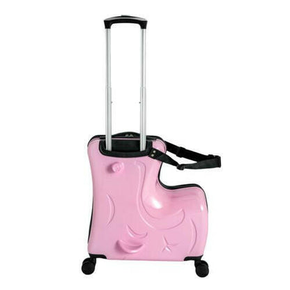 Pink Luggage Case Kids Ride-On Roll Suitcase Luggage Bags Wheeled Trolley Lugg - dev3 aff 