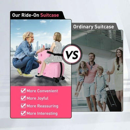 Pink Luggage Case Kids Ride-On Roll Suitcase Luggage Bags Wheeled Trolley Lugg - dev3 aff 