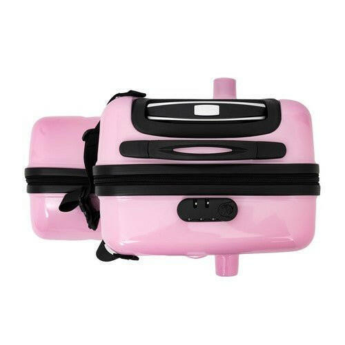 Pink Luggage Case Kids Ride-On Roll Suitcase Luggage Bags Wheeled Trolley Lugg - dev3 aff 