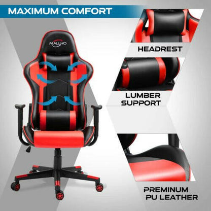 Gaming Chair Racing Style High-Back PU Leather Swivel Chair W/Headrest Lumbar - dev3 aff 