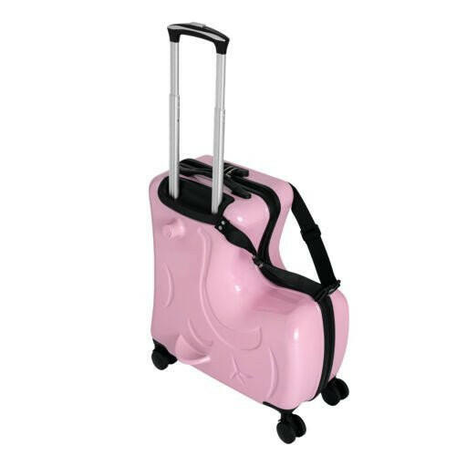 Pink Luggage Case Kids Ride-On Roll Suitcase Luggage Bags Wheeled Trolley Lugg - dev3 aff 