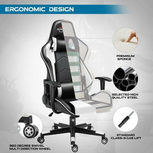 Gaming Chair Racing Style High-Back PU Leather Swivel Chair W/Headrest Lumbar - dev3 aff 