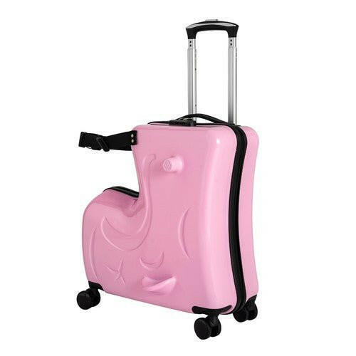 Pink Luggage Case Kids Ride-On Roll Suitcase Luggage Bags Wheeled Trolley Lugg - dev3 aff 
