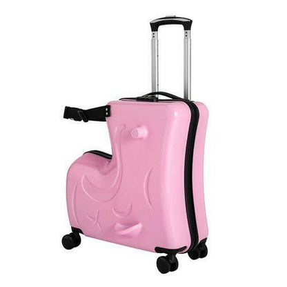 Pink Luggage Case Kids Ride-On Roll Suitcase Luggage Bags Wheeled Trolley Lugg - dev3 aff 