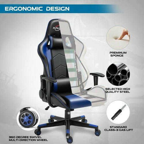 Gaming Chair Racing Style High-Back PU Leather Swivel Chair W/Headrest Lumbar - dev3 aff 