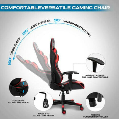 Gaming Chair Racing Style High-Back PU Leather Swivel Chair W/Headrest Lumbar - dev3 aff 