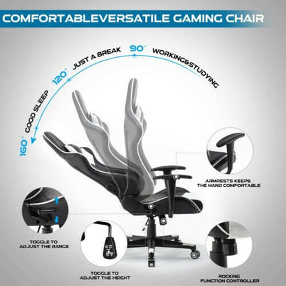Gaming Chair Racing Style High-Back PU Leather Swivel Chair W/Headrest Lumbar - dev3 aff 