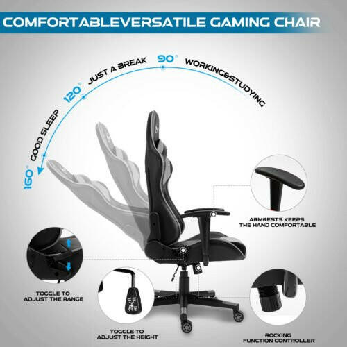 Gaming Chair Racing Style High-Back PU Leather Swivel Chair W/Headrest Lumbar - dev3 aff 