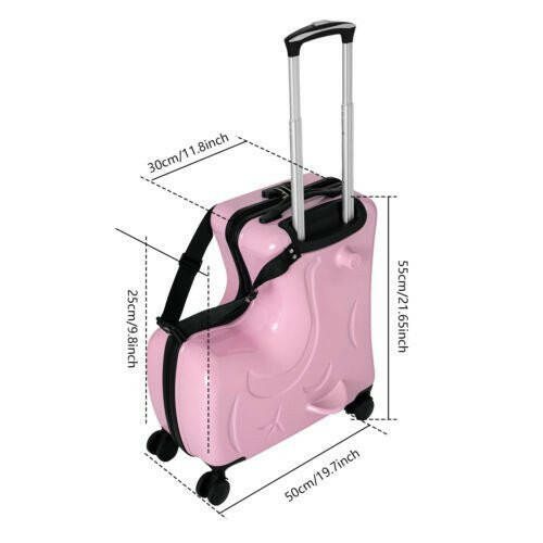 Pink Luggage Case Kids Ride-On Roll Suitcase Luggage Bags Wheeled Trolley Lugg - dev3 aff 
