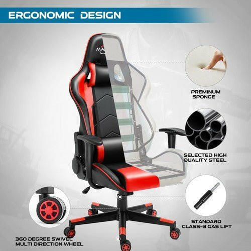 Gaming Chair Racing Style High-Back PU Leather Swivel Chair W/Headrest Lumbar - dev3 aff 