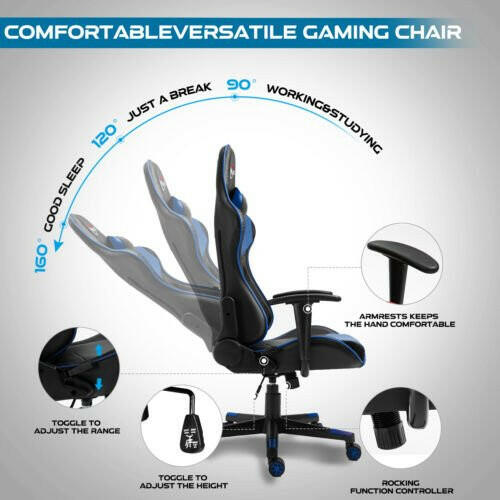 Gaming Chair Racing Style High-Back PU Leather Swivel Chair W/Headrest Lumbar - dev3 aff 
