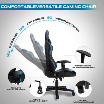 Gaming Chair Racing Style High-Back PU Leather Swivel Chair W/Headrest Lumbar - dev3 aff 