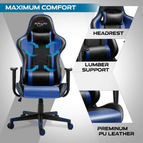 Gaming Chair Racing Style High-Back PU Leather Swivel Chair W/Headrest Lumbar - dev3 aff 